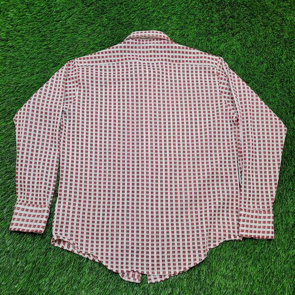 Vintage 70s Campus Dagger Collar Disco Shirt Medium 16 Geometric Print Op Art - Picture 3 of 10